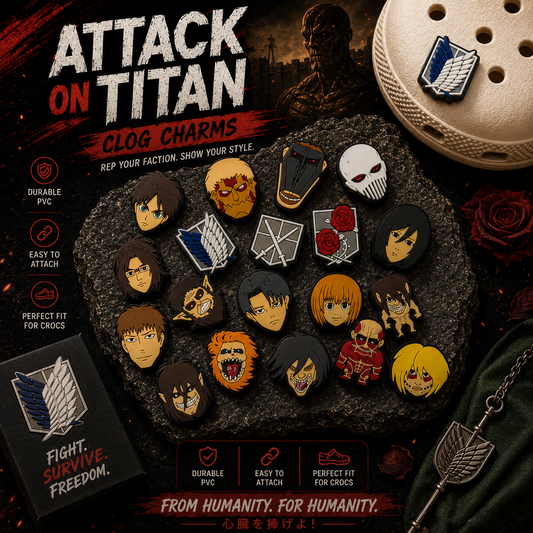 Titan Warfare Anime Clog Charms Set – Hero & Titan PVC Shoe Charms (18 Pack)